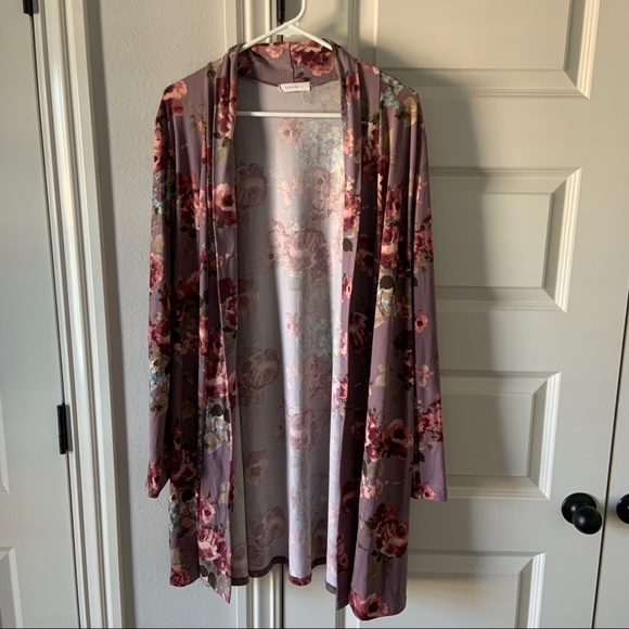 Reborn J Sweaters - REBORN J Purple Floral Duster Cardigan Size XL